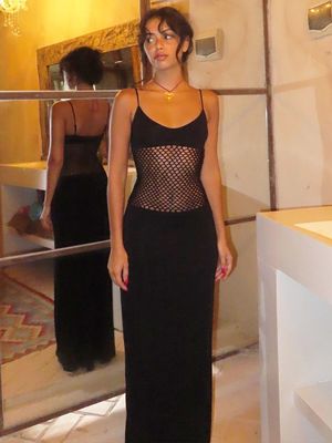 Europa e Estados Unidos mulheres 2024 primavera e verão novo sexy transparente malha empalhamento bolsa de temperamento slim-fit