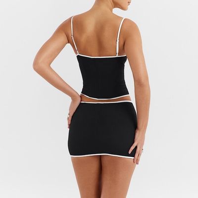 Costume nova cor de contraste saica oca de alça fato de moda de duas peças