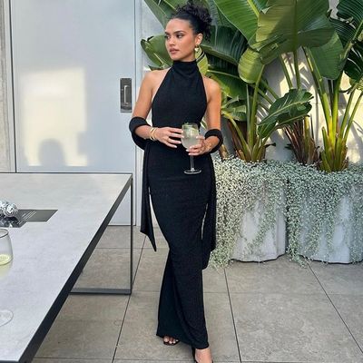 Temperamento de moda novo sexy sucesso de bilheteria corretor corretor magro empalheiro manga longa vestido de seda brilhante