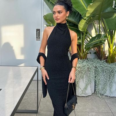 Temperamento de moda novo sexy sucesso de bilheteria corretor corretor magro empalheiro manga longa vestido de seda brilhante
