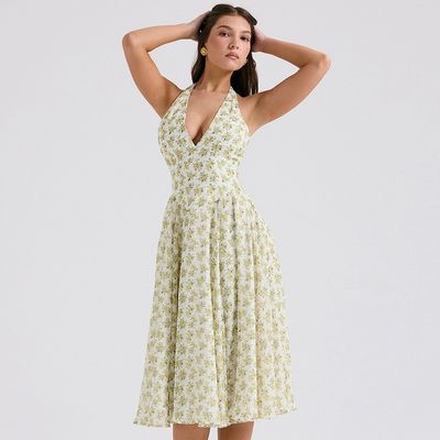 Costume feminino de verão vento doce sem volta de moda estilo floral estampa corsé saia vestido