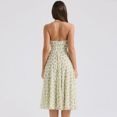 Costume feminino de verão vento doce sem volta de moda estilo floral estampa corsé saia vestido