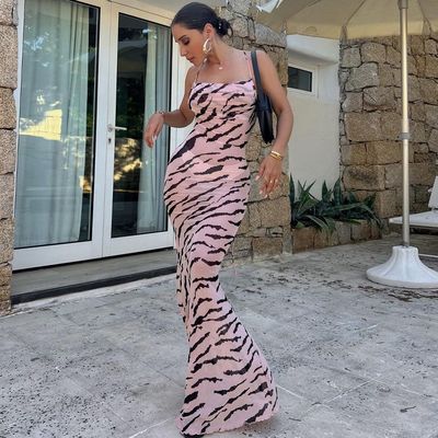 Verão nova moda sexy sem traseiro impressão personalizada vestido de algodão fino