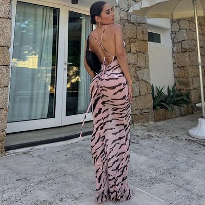 Verão nova moda sexy sem traseiro impressão personalizada vestido de algodão fino