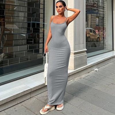 Nova moda sexy sem costas de cor sólida vestidos de algemas magros