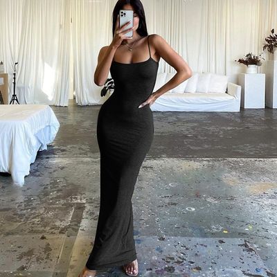 Nova moda sexy sem costas de cor sólida vestidos de algemas magros