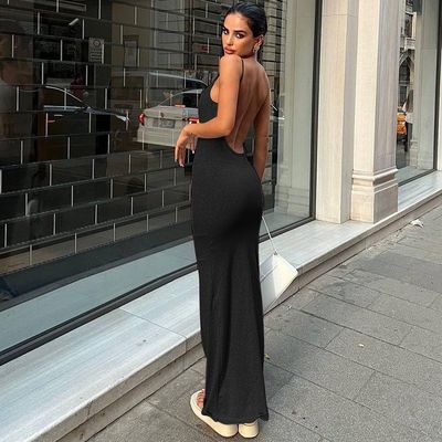 Nova moda sexy sem costas de cor sólida vestidos de algemas magros