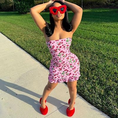 Nova moda Impressão personalizada Sexy vestido sem alças de renda