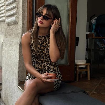 Novo Verão de garganta sem mangas Leopardo Impressão Sexy Vestido de Quadril Apertado
