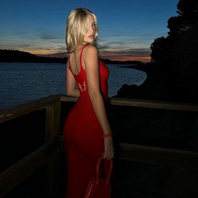 Verão Feminino Novo Sexy Colar de Linha Um Borboleta Queimadura Padrão cintura Emagrecimento Vestido Halter