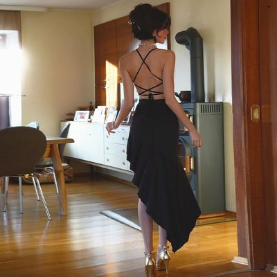 Nova Sexy Hottie Corte Baixo Um-linha Neck Halter Halter Grande vestido Halter