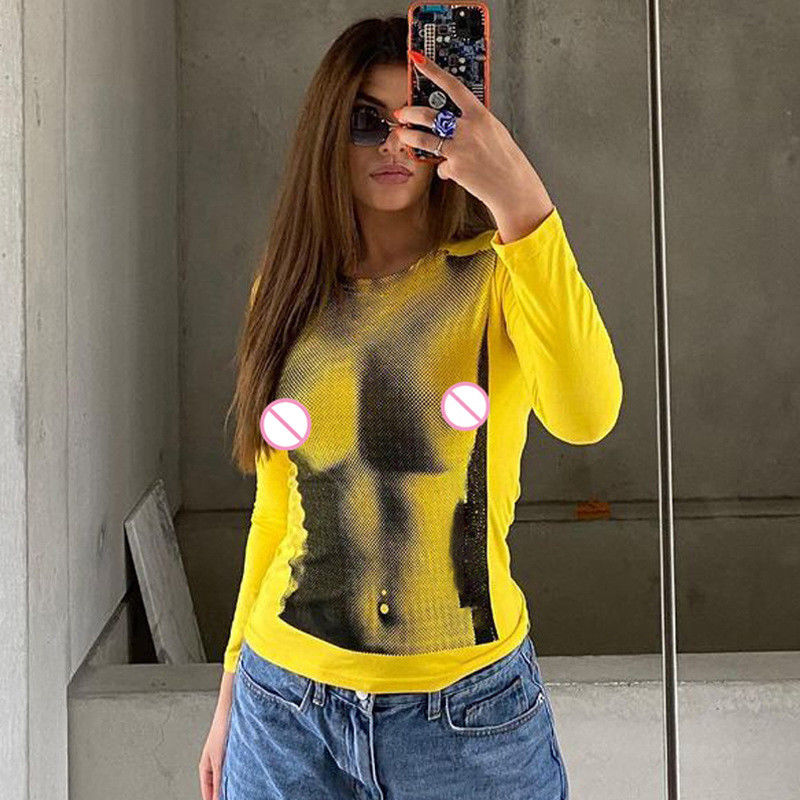 T-Shirt digital impressa com decal Moda Impressa com todas as cores T-Shirt de manga longa