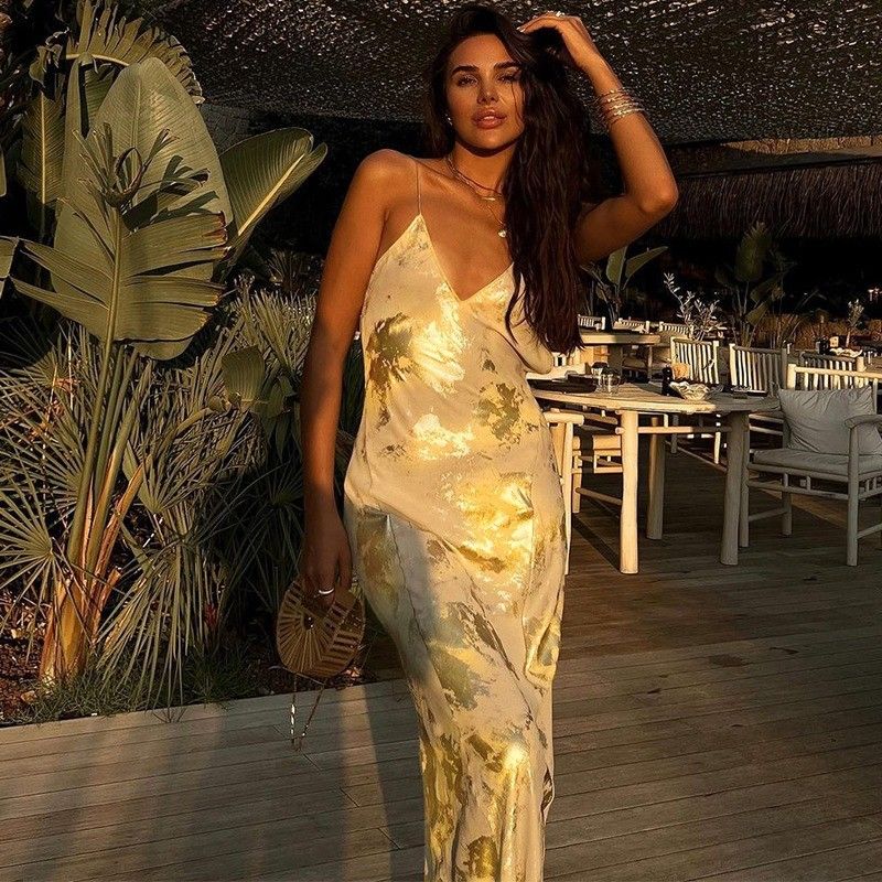 Tamanho XL Sexy Slip Dress Moda Sexy Slip Dress Hot Gold