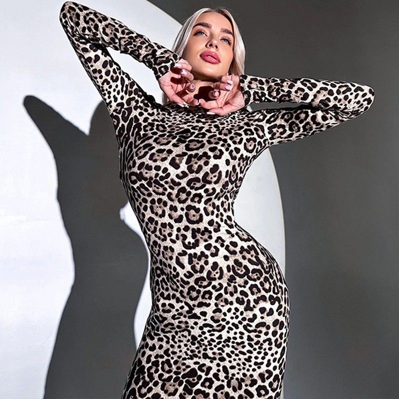 Moda Impressão Halter renda para cima vestido de manga longa S M L XL tamanho