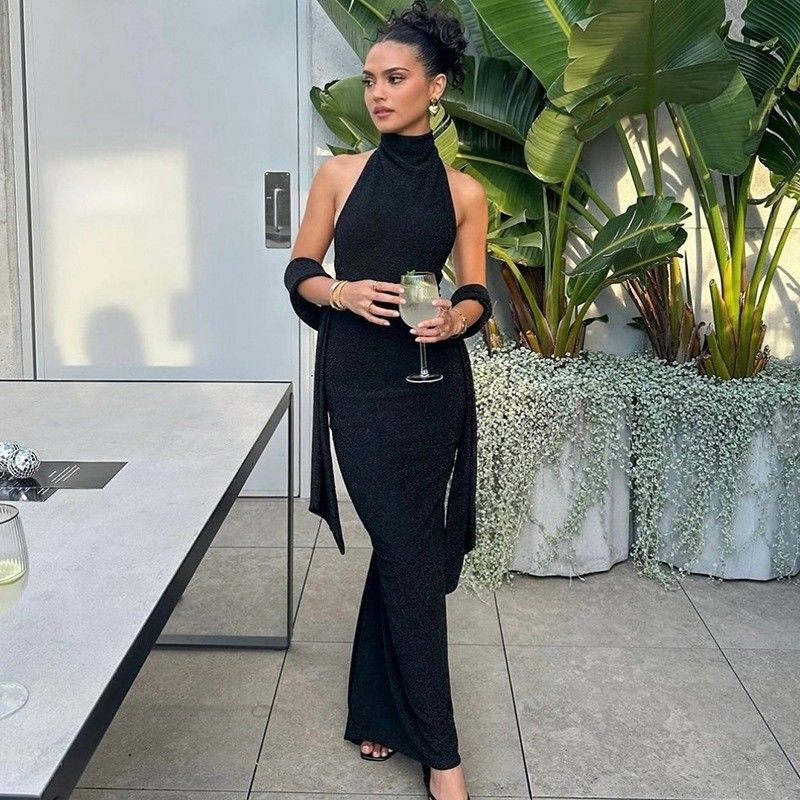 Temperamento de moda novo sexy sucesso de bilheteria corretor corretor magro empalheiro manga longa vestido de seda brilhante